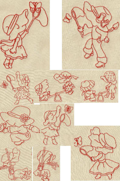 183 Baby Girl At Play Redwork, Bluework, Linework 183 Baby Girl At Play Redwork, Bluework, Linework