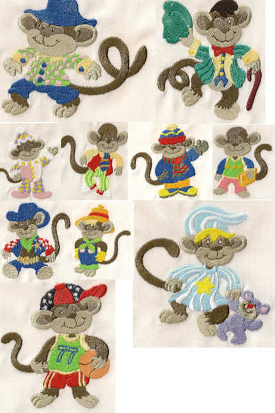 Monk Monkey Dressed Embroidered Designs
