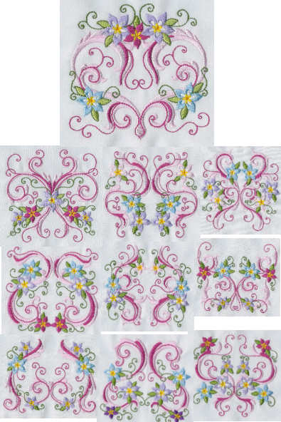 Pink set of 10 embroidery designs