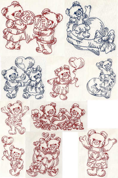 Teddy Love TLRW Redwork Embroidery Designs Teddy Love TLRW Redwork Embroidery Designs