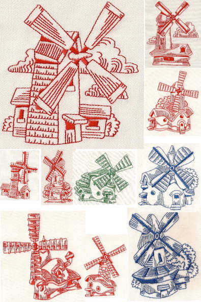 WM 1 Windmills Redwork WM 1 Windmills Redwork