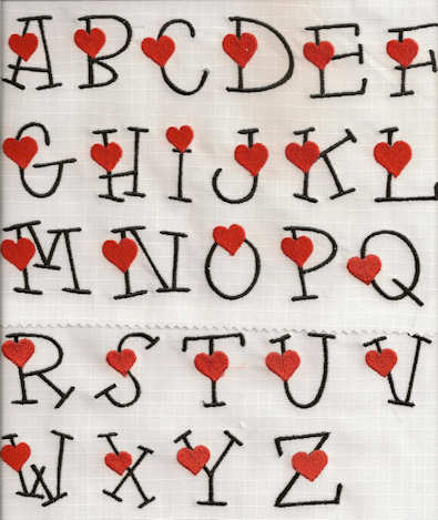 Heart Alphabet embroidery designs