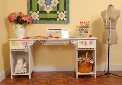 Arrow sewing machine cabinets, sewing furniture, sewing storage.