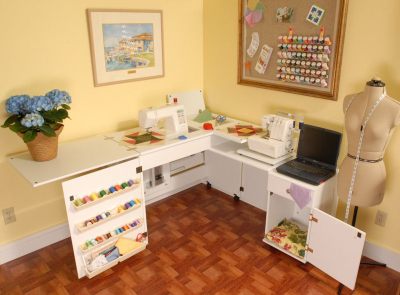 White Betty Arrow Sewing machine cabinet and sewing furniture.