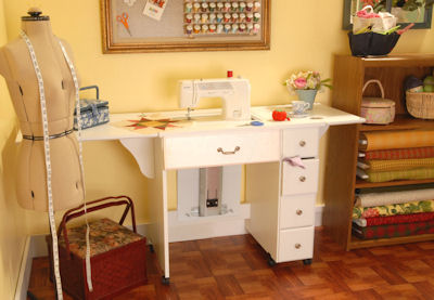 Arrow sewing machine cabinets, sewing furniture, and storage.