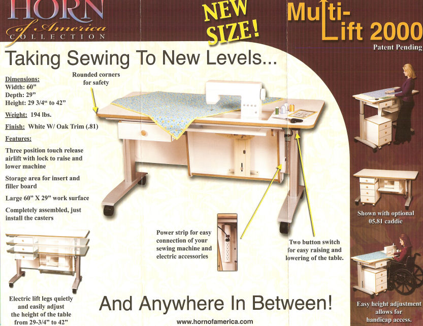 Horn sewing machine cabinets and sewing furniture brochure