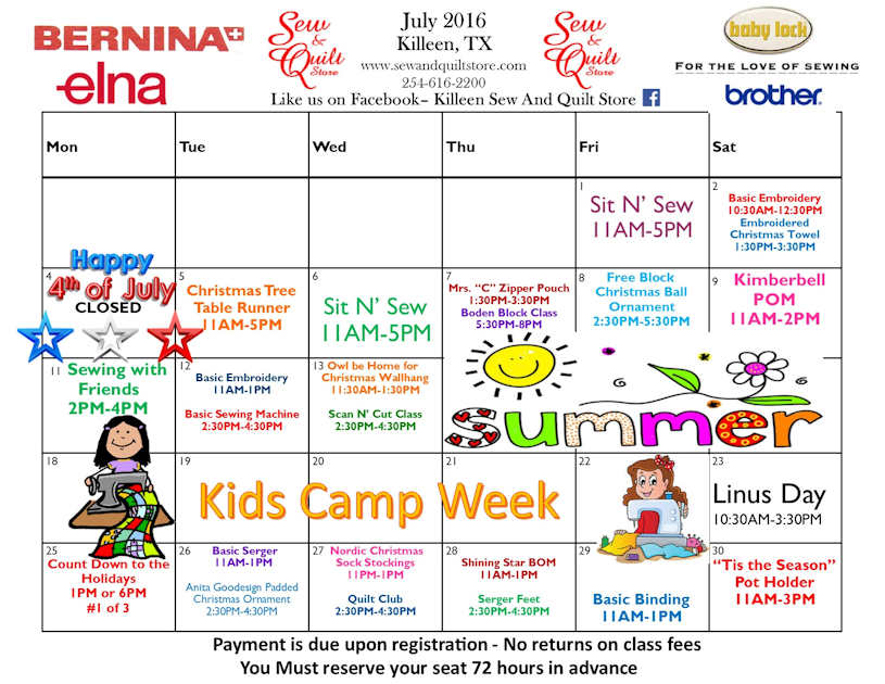 July Calendar for Killeen