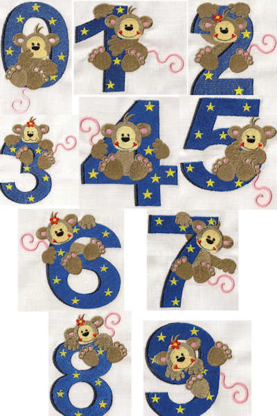 Monkey Numbers Embroidery Designs