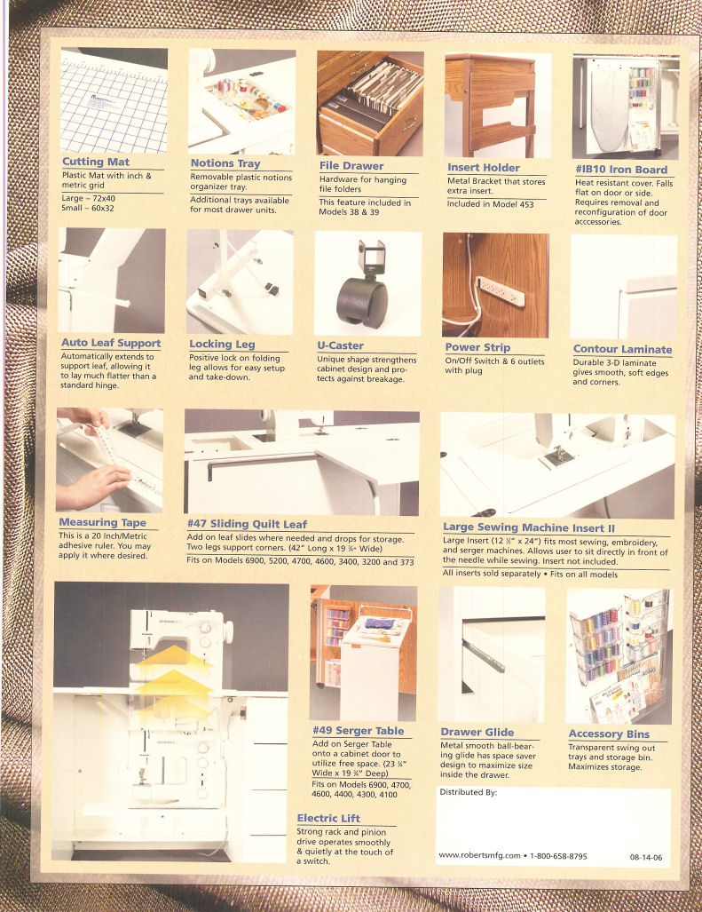 Roberts sewing machine cabinets and sewing furniture.