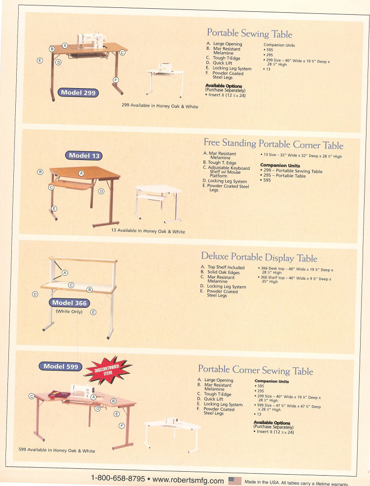 Sewing Furniture and sewing machine cabinets by Roberts.