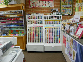 Temple Sew And Quilt Store thread wall display pic