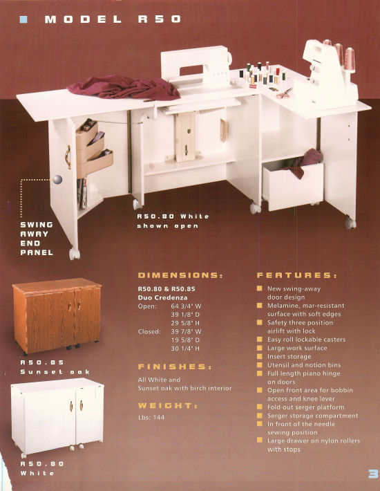 Regal sewing machine cabinets and sewing furniture.